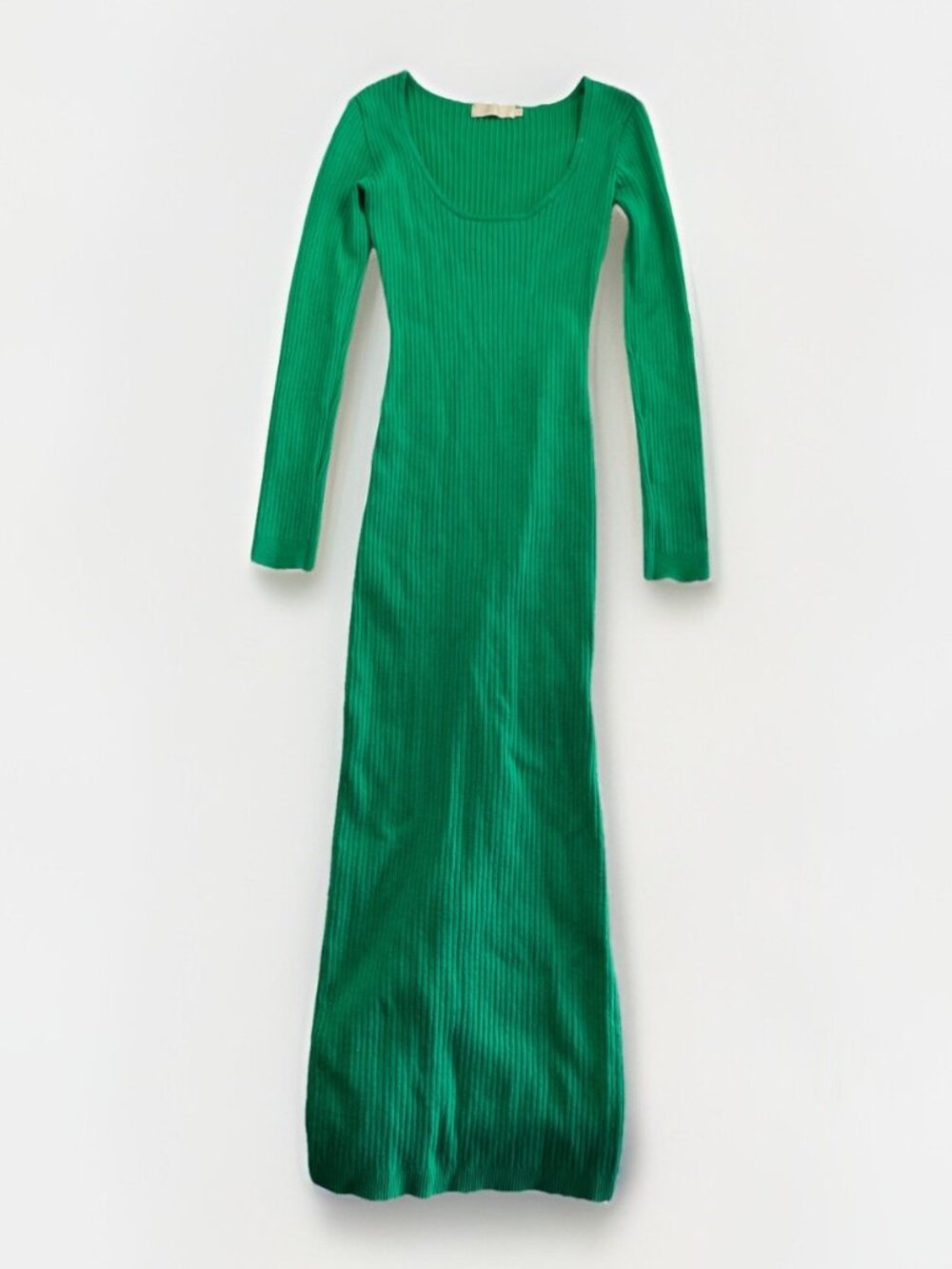 Meshki Ribbed Bodycon Long Sleeve Maxi Dress Bright Green Scoop Neck Wom Sz M